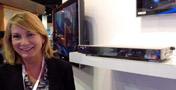 Toshiba's VP Jodi Sally poses with their new Blu-ray player