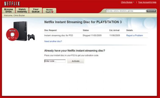 Netflix PS3 web site