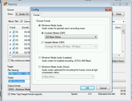 jetAudio's encoding options