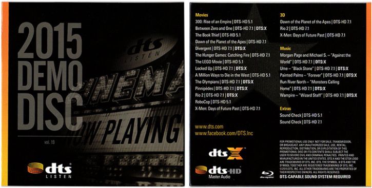 DTS 2015 Demo Disc features DTS:X