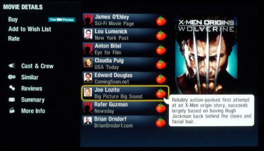 Rotten Tomatoes on BD390's VUDU Interface
